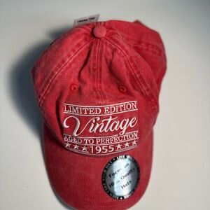Red Baseball Cap Adjustable Men Casual Solid Vintage 1955 Limited Edition NEW